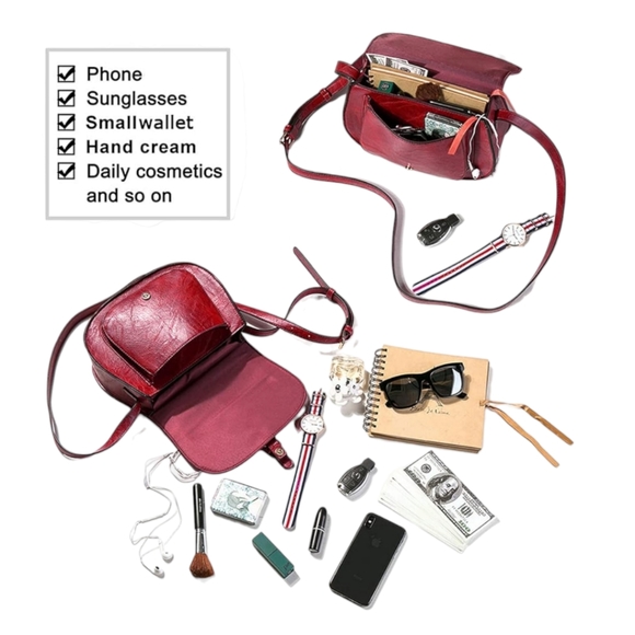 Red Vegan Leather Spacious Multi-Compartment Crossbody Shoulder Bag - Picture 6 of 7